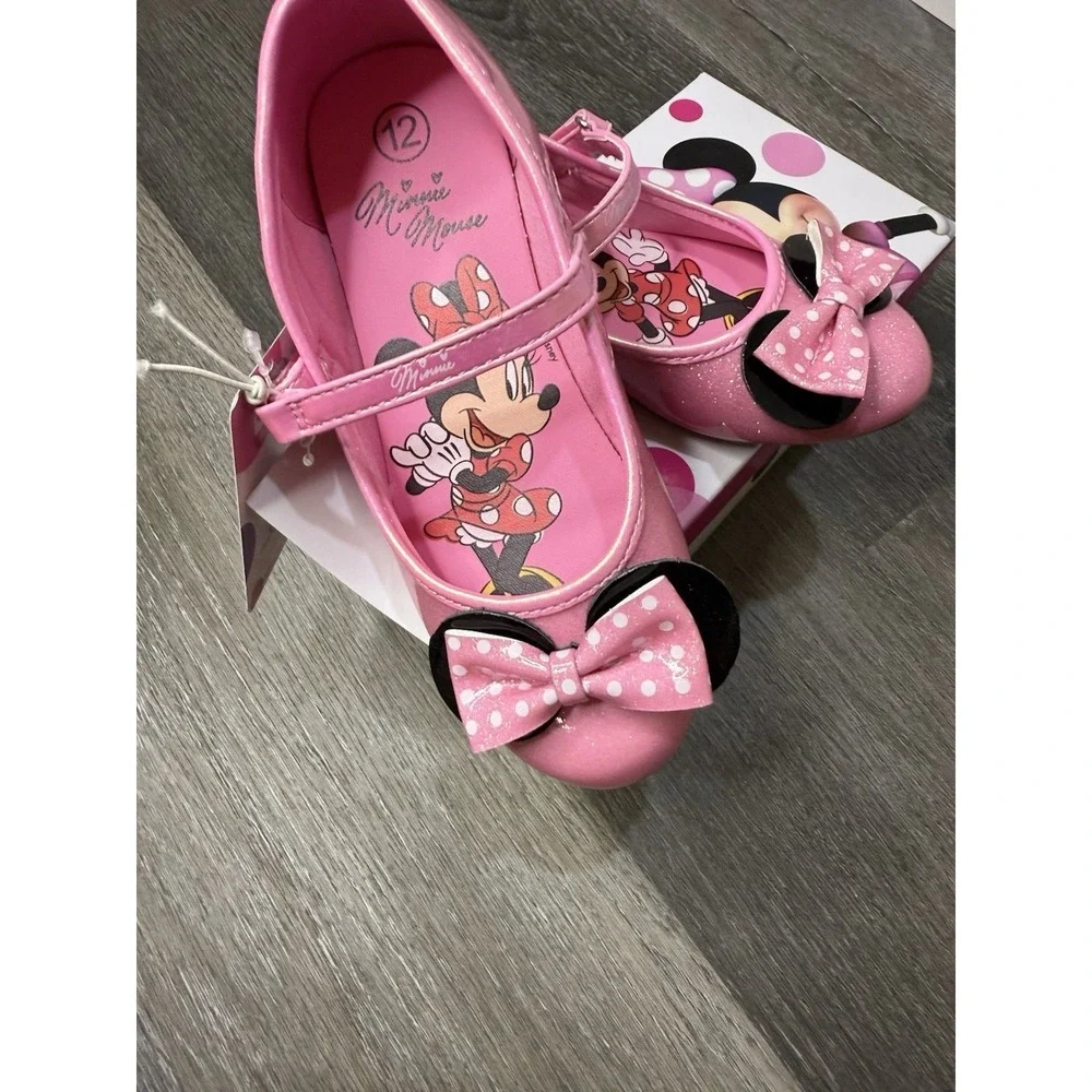 Disney Minnie Mouse Toddler Girls Pink‎ Glitter Mary Jane Ballet Flats Sz 12 NWT
